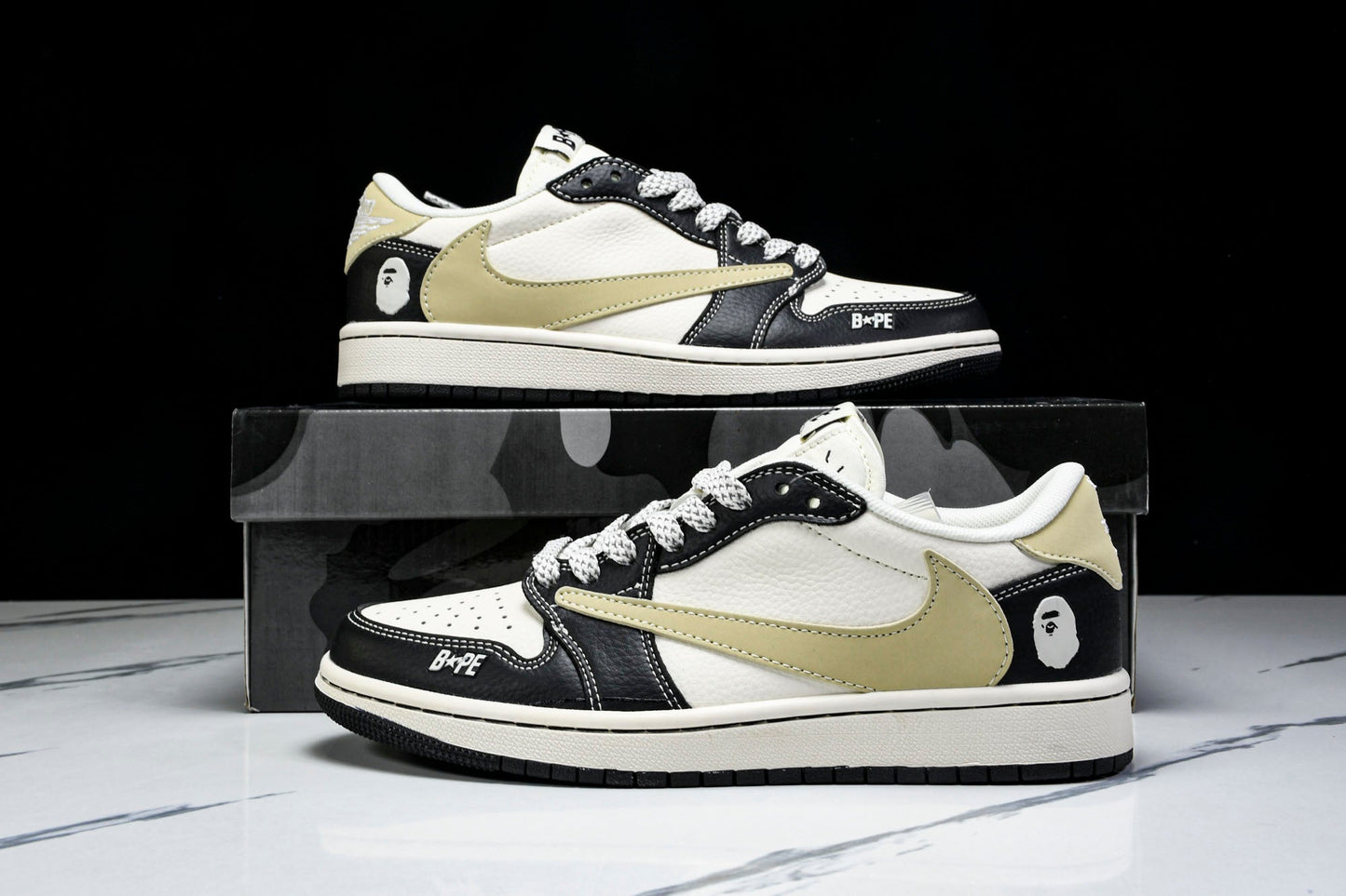 Travis Scott AJ1 Low x BAPE 'Beige Black White' (Custom)