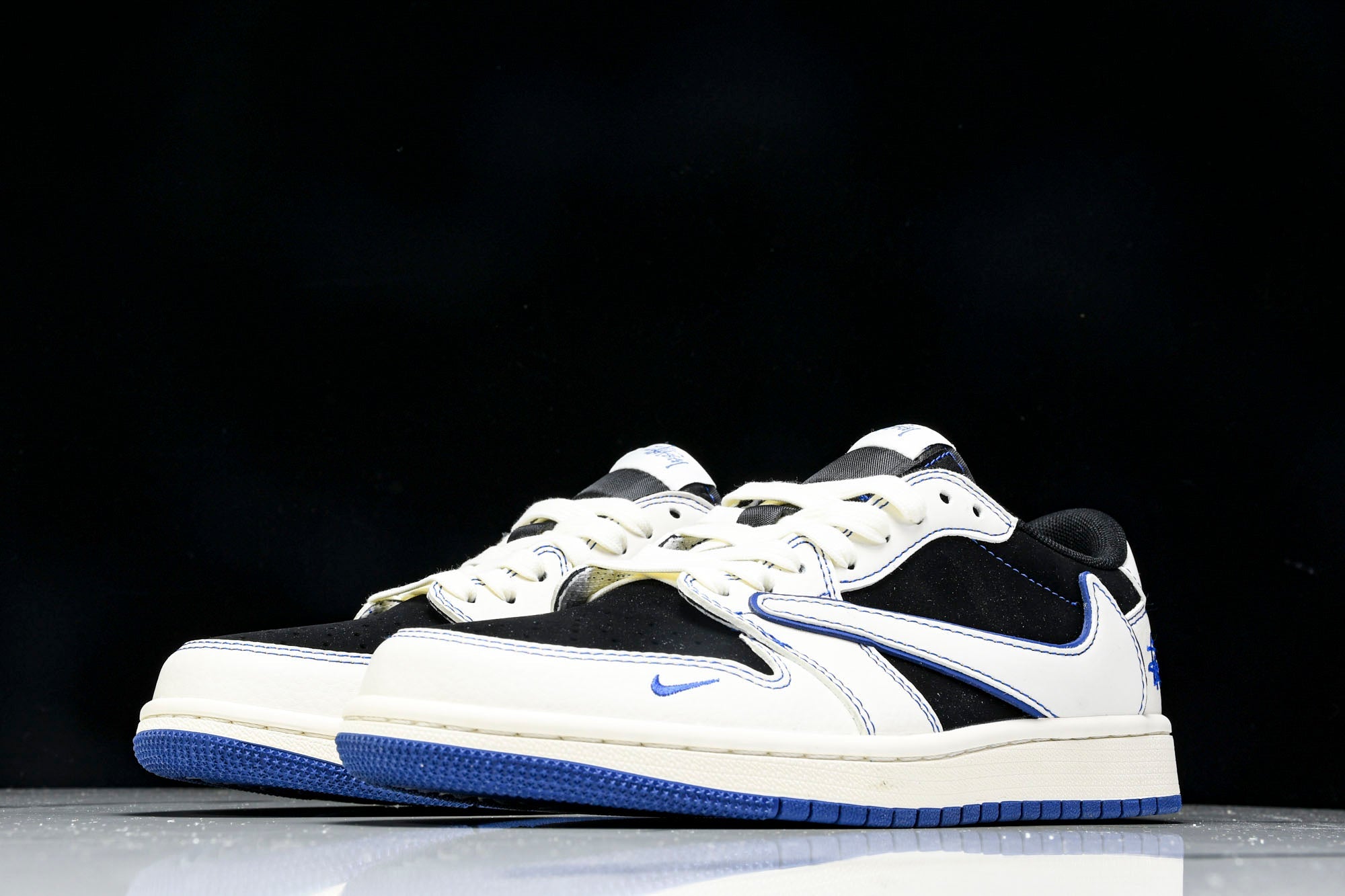 Travis Scott AJ1 Low x Stussy 'Black White Blue' (Custom)