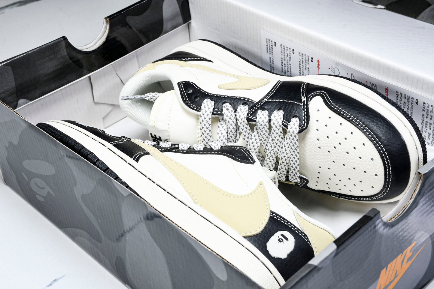 Travis Scott AJ1 Low x BAPE 'Beige Black White' (Custom)