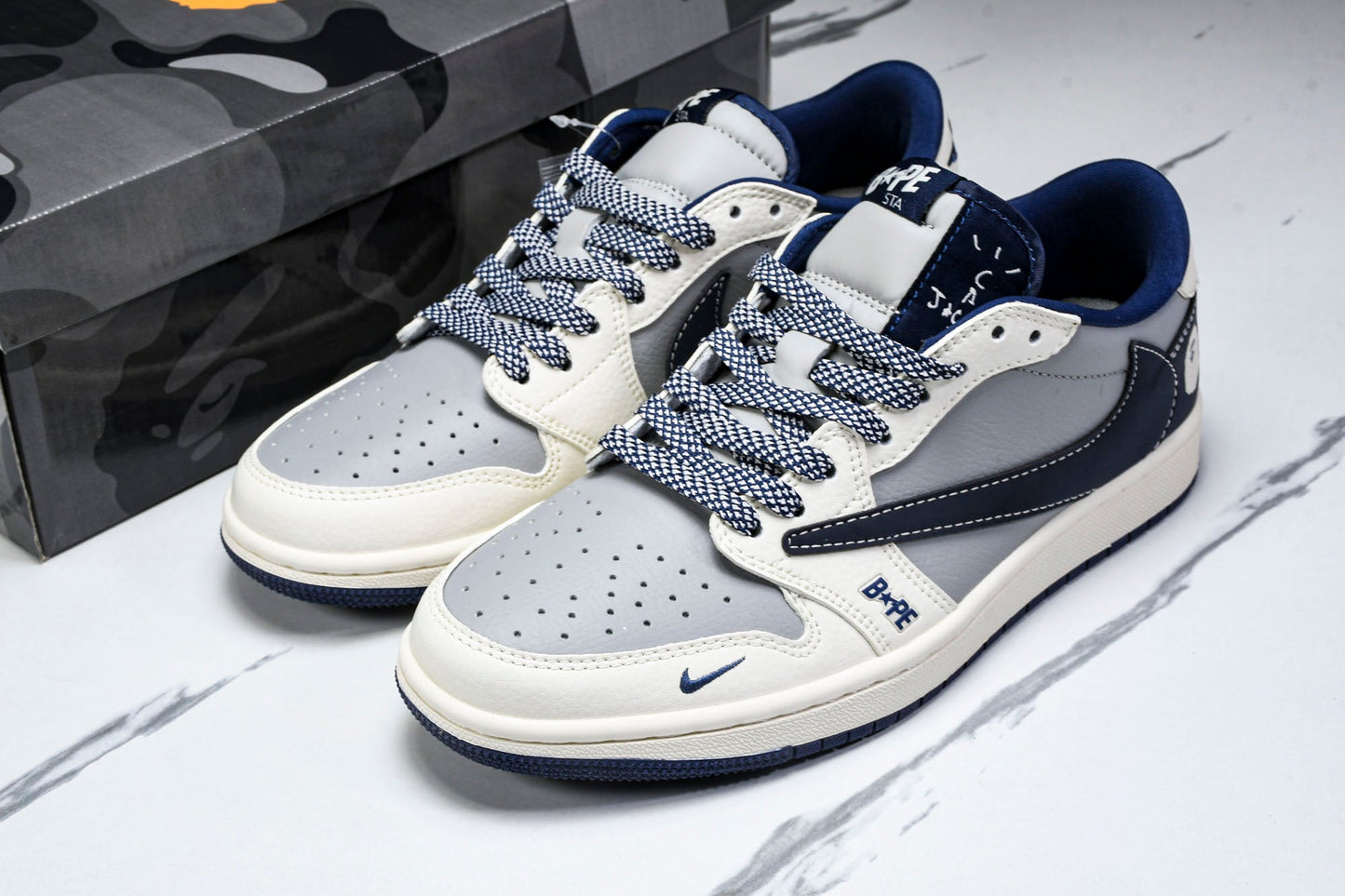 Travis Scott AJ1 Low x BAPE 'Grey Navy' (Custom)