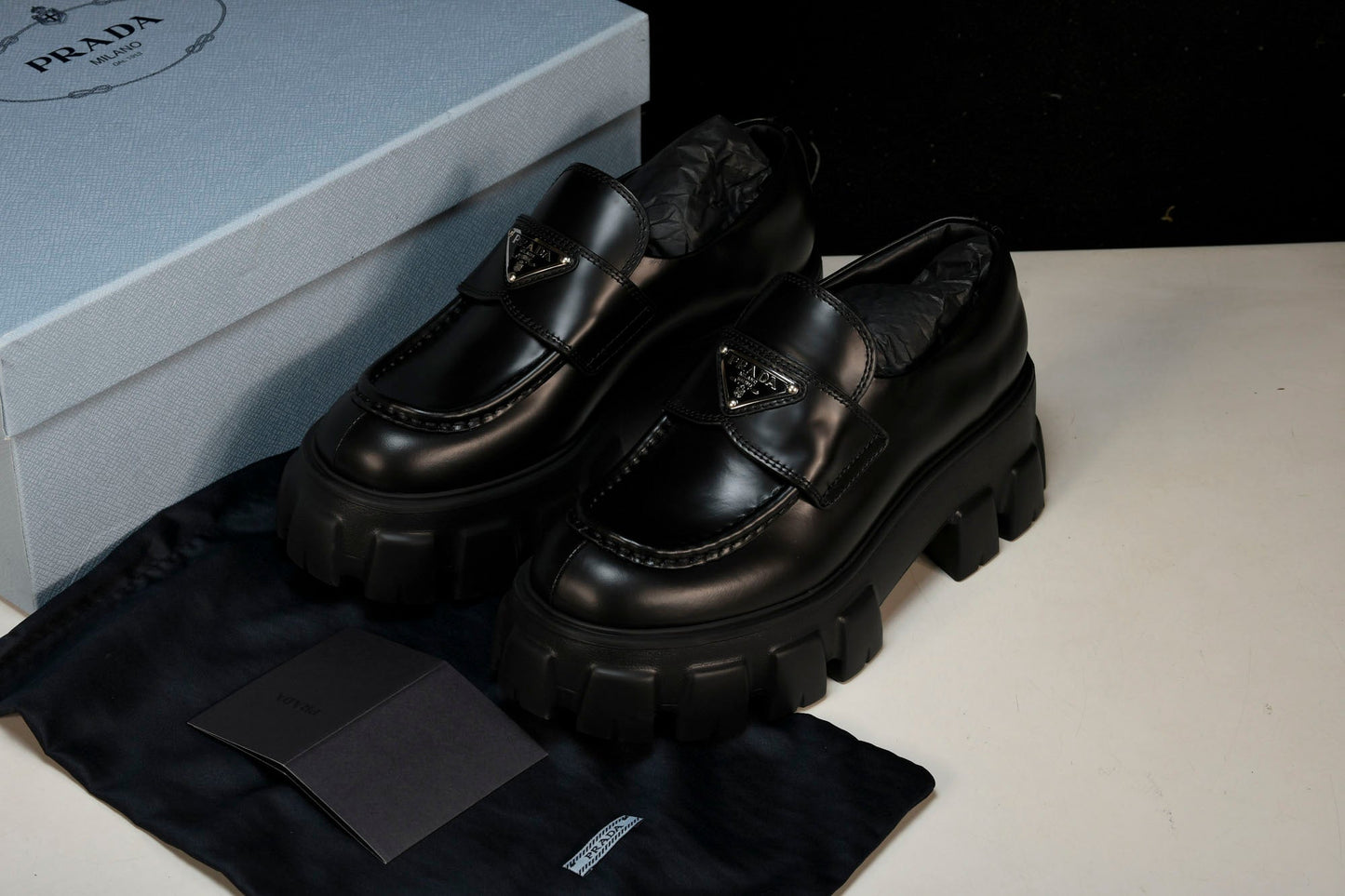 Prada Monolith Loafers 'Black' - UK W 2 / US W 5 / EU 35