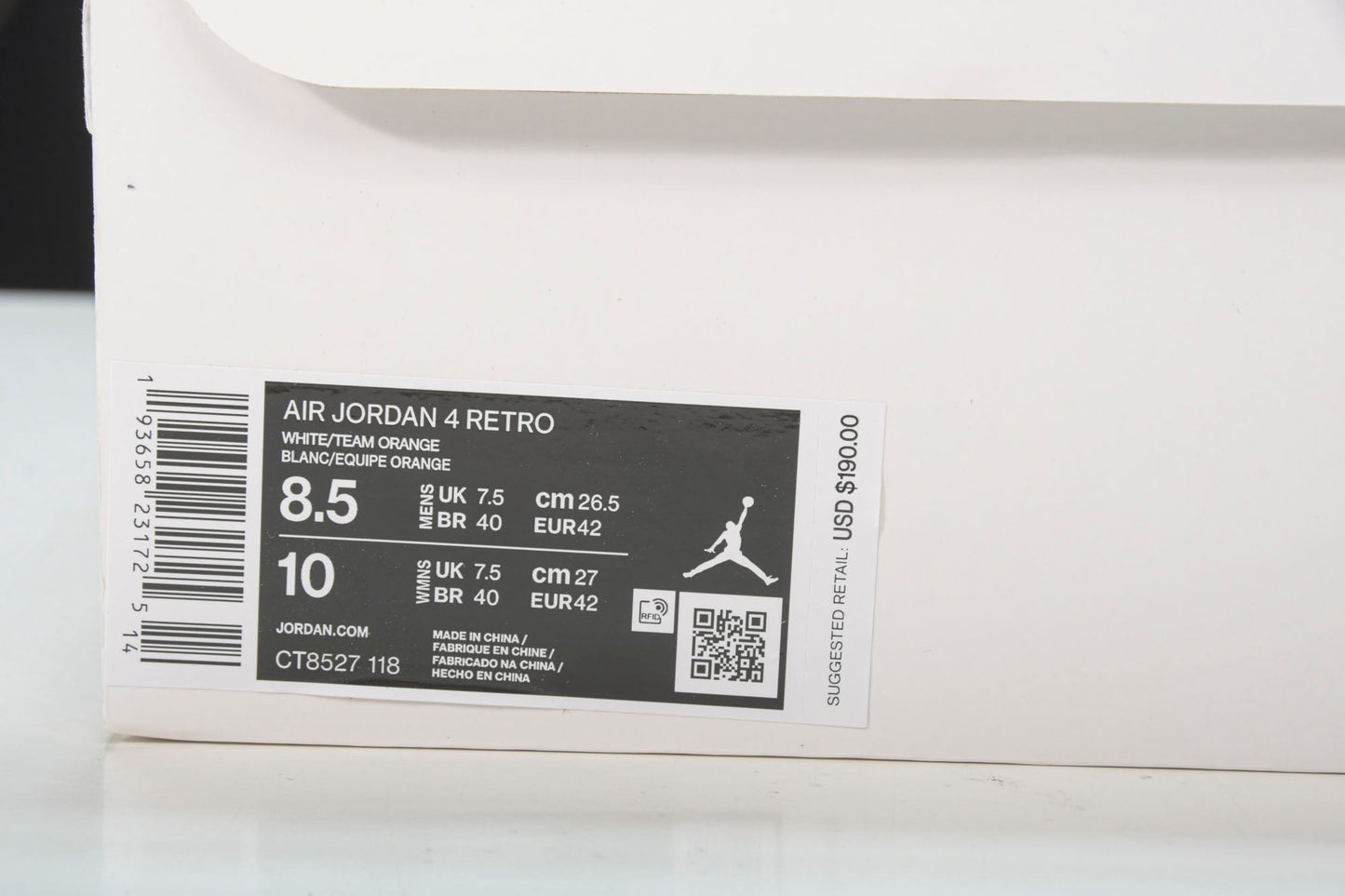 AJ4 Retro OG 'Orange Metallic' - UK 9.5 / US 10.5 / EU 44.5