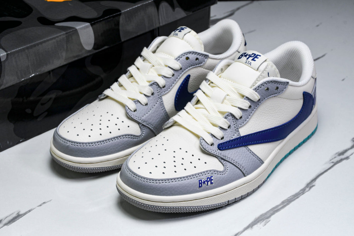 Travis Scott AJ1 Low x BAPE 'Blue Grey White' (Custom)