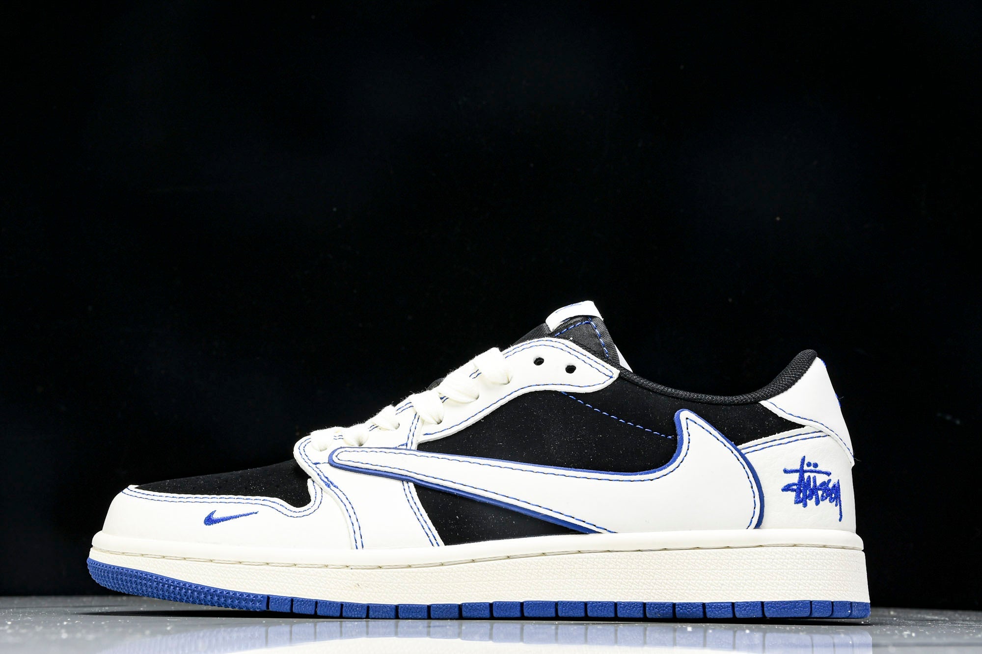Travis Scott AJ1 Low x Stussy 'Black White Blue' (Custom)