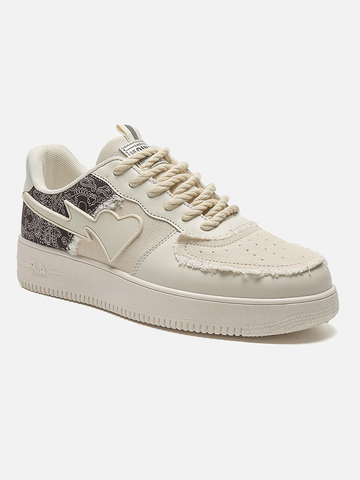 Low Top Classic Ripped Canvas and Leather Sneaker in Cream Bandana