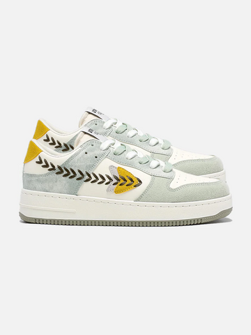 Low Top Classic Canvas and Suede Sneaker in Mint, White, and Mustard